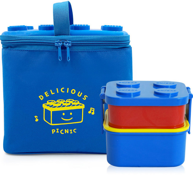 옥스포드 아동용 2단 런치박스 + 블럭 보온 보냉백 세트, 블루, 1세트