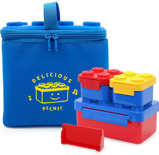 옥스포드 아동용 블럭 런치박스 보온보냉백 세트, 옐로우 + 레드 + 블루, 1세트