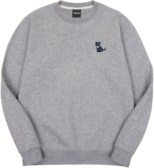 옥스타 남녀공용 해피냥 자수 특양면 맨투맨 3SSP011