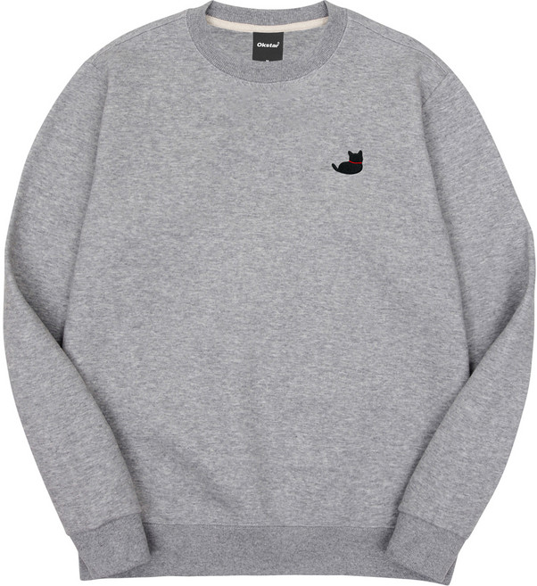 옥스타 남녀공용 검은 고양이 자수 특양면 맨투맨 3SSP012