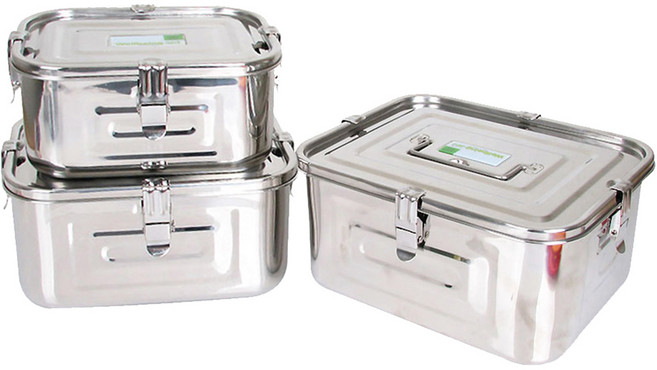 키친아트 유광 잠금장치 스텐 사각 김치통 대 8L + 중 4.8L + 소 3L 세트, 1세트