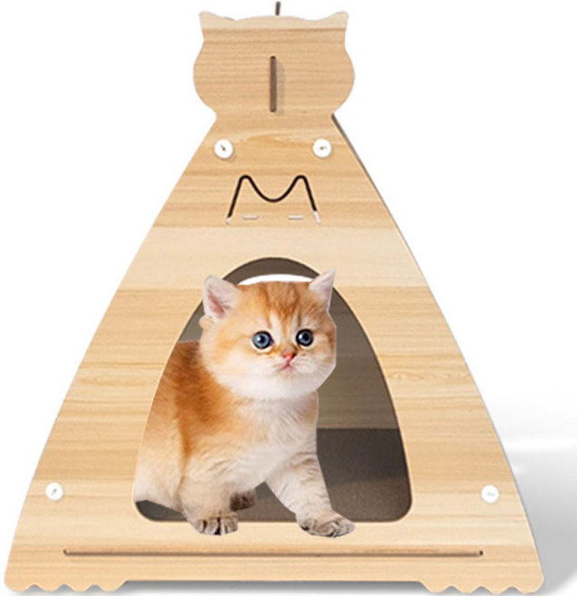 펫츠몬 고양이 우드 스크래쳐 하우스 3면 삼각 하우스, 혼합색상, 1개