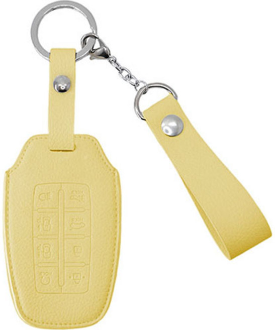 오시에나 자동차 가죽 스마트 차키케이스 스프링 키홀더, 레몬옐로우, 현대 J(8버튼)