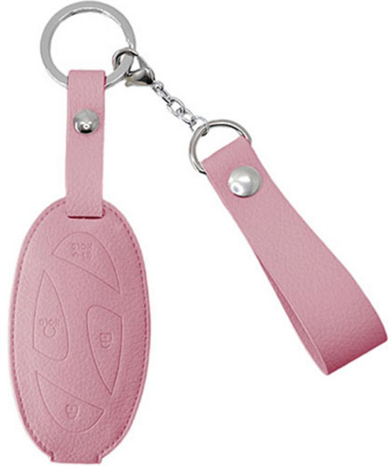 오시에나 자동차 가죽 스마트 차키케이스 스프링 키홀더, 베이비핑크, 현대 M(5버튼)
