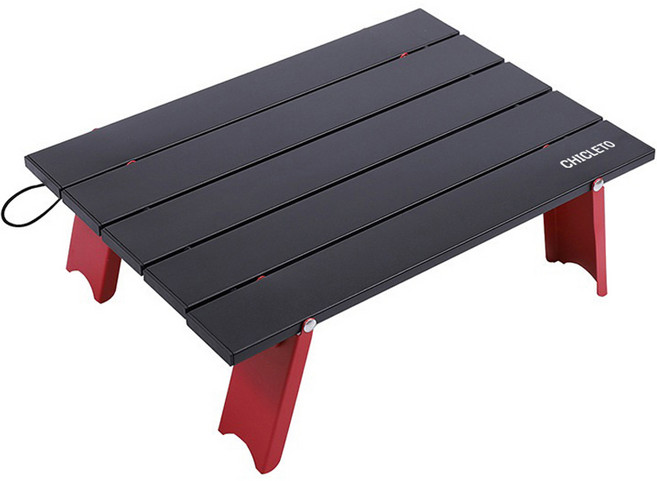 시크레토 초간단 경량 미니 롤 캠핑 테이블, 블랙 + 레드