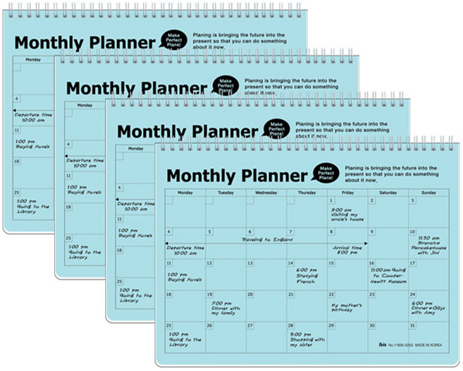 아이비스 PP 먼슬리 플래너, 연하늘, 4개