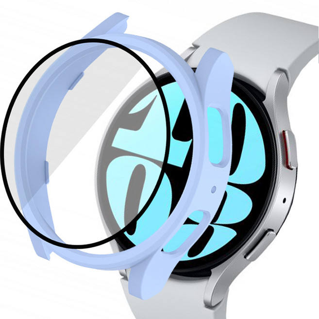 루아러블 갤럭시워치 액정 보호 강화유리 풀커버 케이스, 라이트블루, 1개