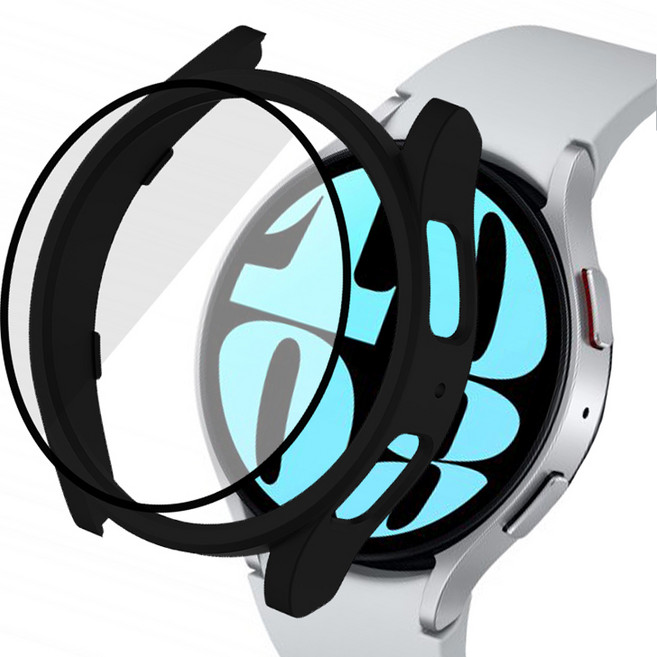 루아러블 갤럭시워치 액정 보호 강화유리 풀커버 케이스, 블랙, 1개