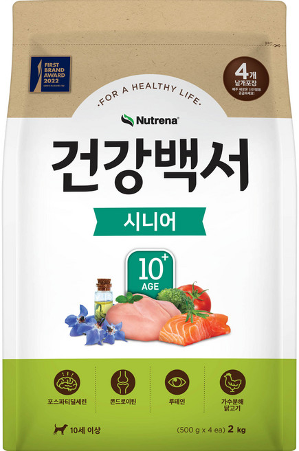 뉴트리나건강백서 시니어 강아지 건식사료, 닭, 2kg, 1개