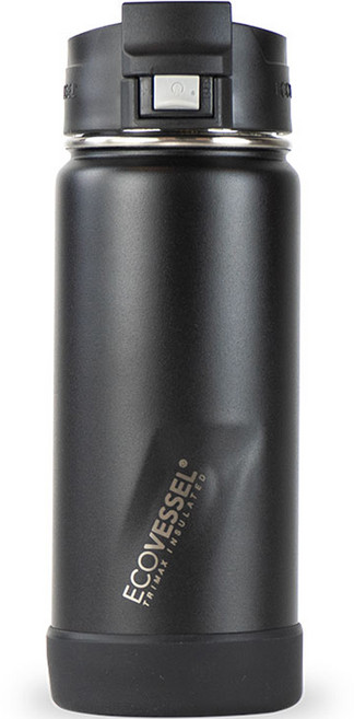 ECOVESSEL Pok彈蓋式不鏽鋼保溫瓶, 黑色影子, 473ml