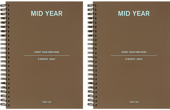 테이블토크 만년형 6개월 미드이어 데일리 플래너 A5 2p 세트, 브라운 + 브라운, 1세트