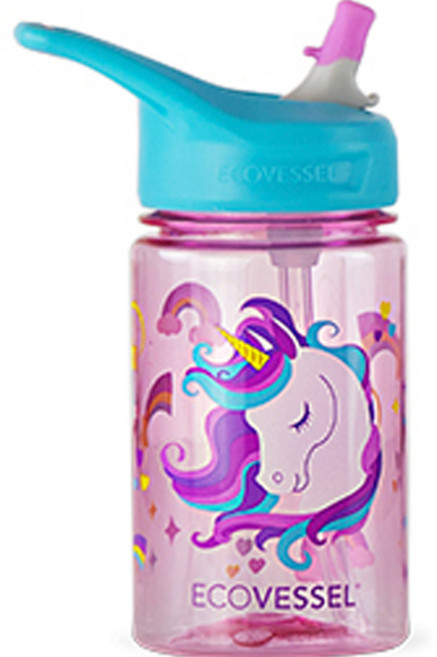 에코베슬 아동용 스플래쉬 트라이탄 손잡이 빨대 물병, 유니콘, 355ml, 1개