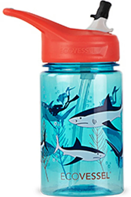 에코베슬 아동용 스플래쉬 트라이탄 손잡이 빨대 물병, 샤크, 355ml, 1개 - 쿠팡