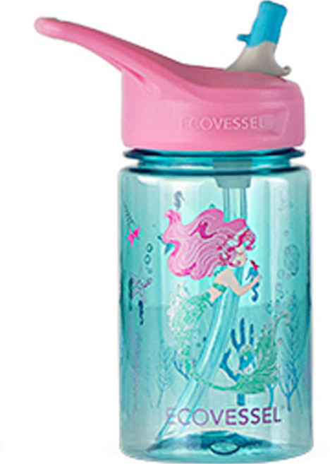 에코베슬 아동용 스플래쉬 트라이탄 손잡이 빨대 물병, 머메이드, 355ml, 1개