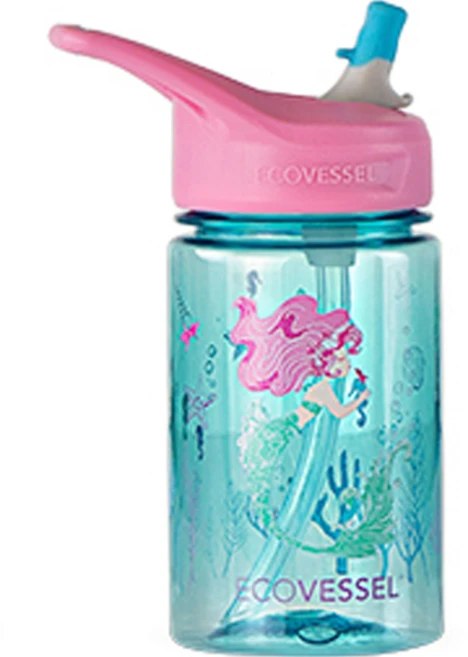 에코베슬 아동용 스플래쉬 트라이탄 손잡이 빨대 물병, 머메이드, 355ml, 1개 - 쿠팡