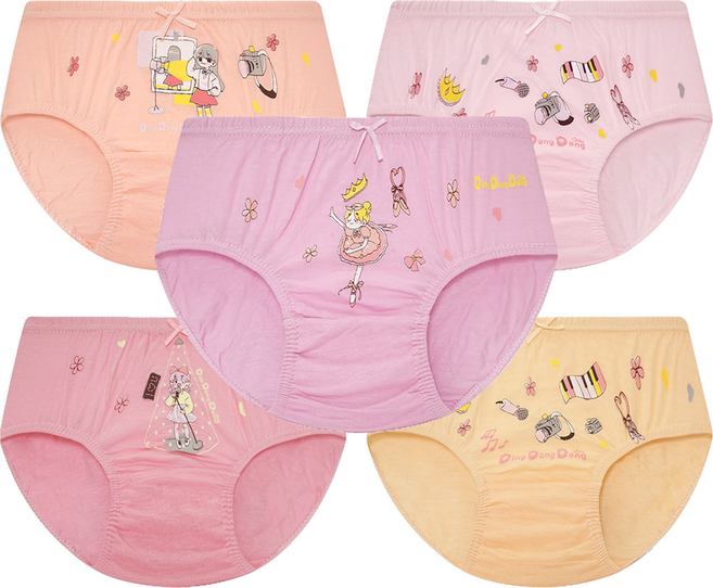 딩동댕키즈 여아동 무형광 순면 삼각팬티 5종 세트 DKGP038C