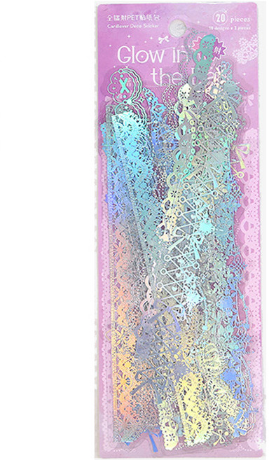 올리브파티 홀로그램 오로라 별빛 샹들리에 라인 다꾸 탑꾸 스티커, 레이스, 1개