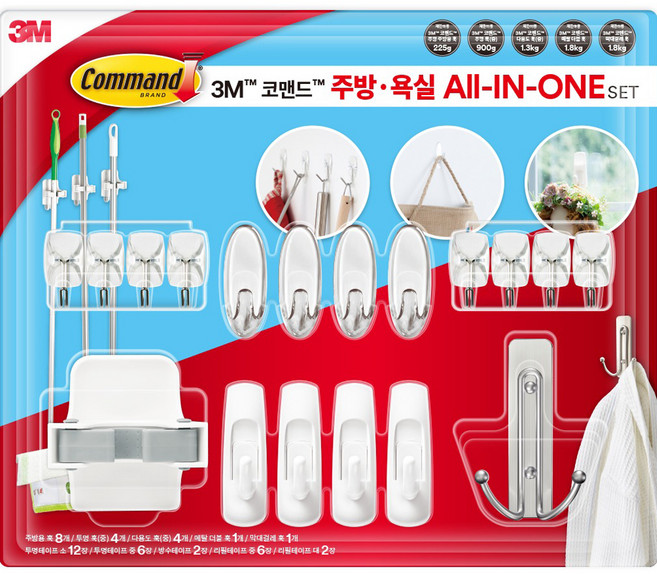 코맨드 주방 욕실 소품 올인원 세트, 혼합색상, 1세트