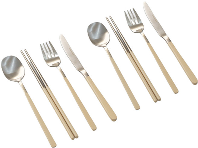 달팽이리빙 퀴진드마망 순수 커트러리 2인 풀세트, 크림화이트, 숟가락 2p + 젓가락 2p + 포크 2p + 나이프 2p, 1세트