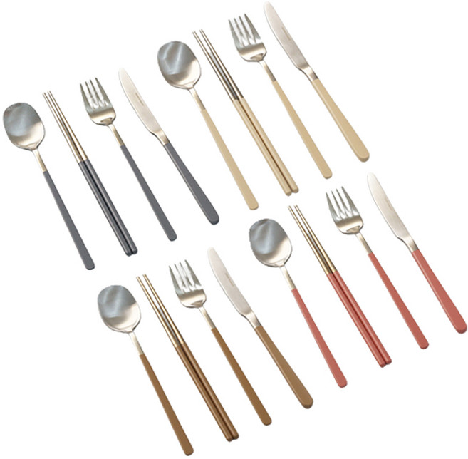 달팽이리빙 퀴진드마망 순수 커트러리 4종 x 4p 풀세트, 크림화이트 + 브라운 + 그레이 + 핑크, 숟가락 4p + 젓가락 4p + 포크 4p + 나이프 4p, 1개