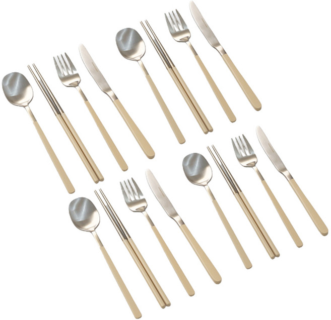 달팽이리빙 퀴진드마망 순수 커트러리 4인 풀세트, 크림화이트, 숟가락 4p + 젓가락 4p + 포크 4p + 나이프 4p, 1개