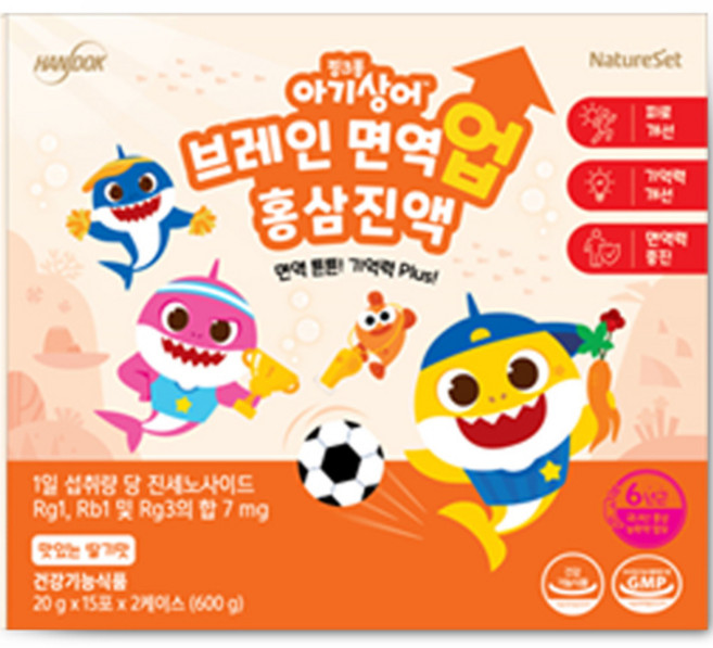 HANDOK 핑크퐁 아기상어 네이처셋 브레인 면역업 홍삼진액 15p, 2개, 300g