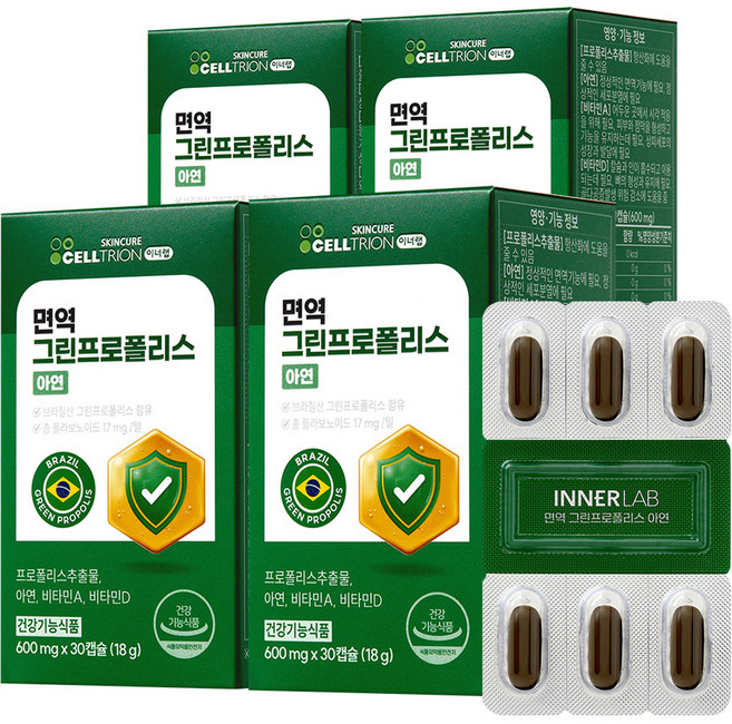 이너랩 면역 그린프로폴리스 아연 18g, 30정, 4개