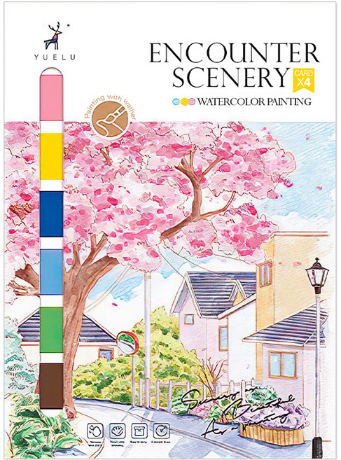 어른 시니어 색칠공부 도안 수채화 그리기 세트 3W046 벗꽃나무, 295 x 215 mm, 4매, 1세트