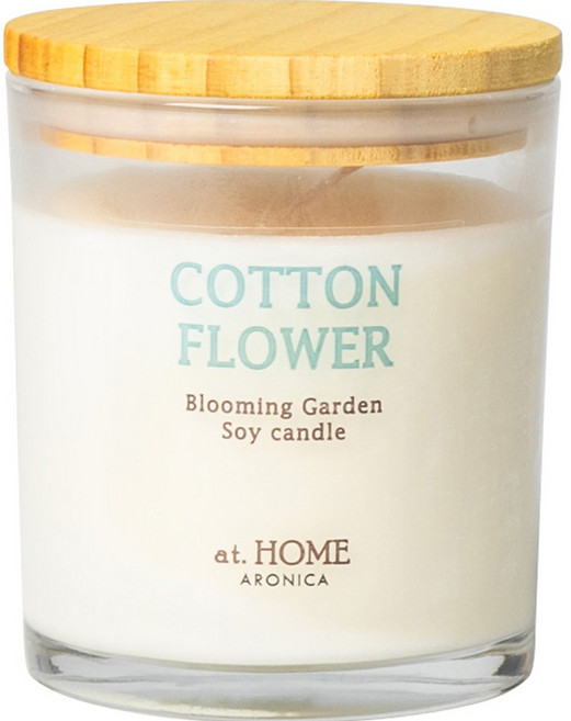 아로니카 블루밍 가든 에코심지 소이왁스 캔들 + 우드 뚜껑, 코튼 플라워, 200g, 1개