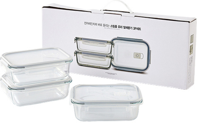 모던하우스 전자레인지에 바로 돌리는 스팀홀 유리밀폐용기, 1세트, 1L(3P)