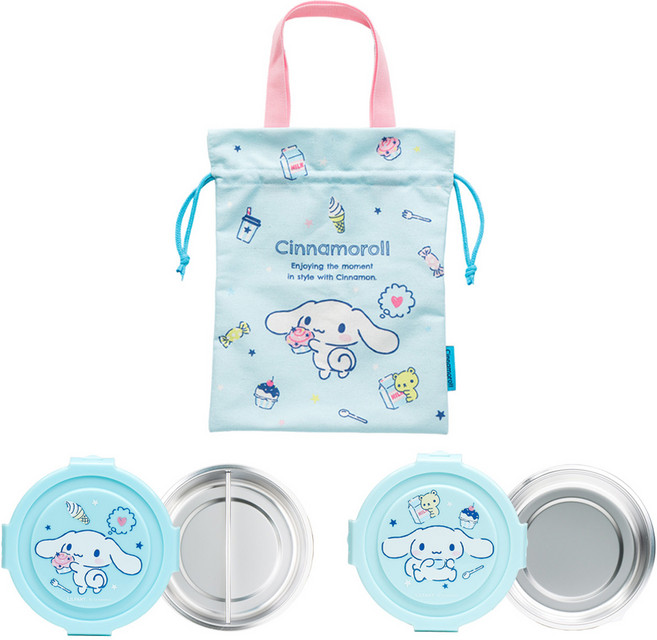 릴팡 원형 스텐 2단 도시락 파우치세트, 시나모롤, 1세트