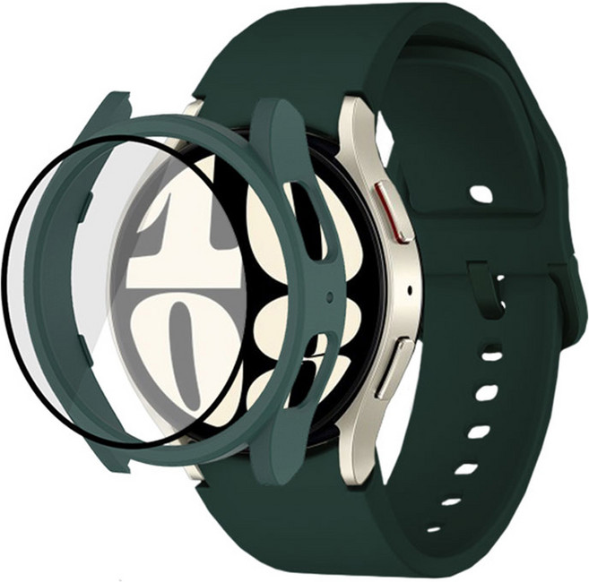 루아러블 갤럭시워치 액정보호 강화유리 필름 풀커버 케이스 + 실리콘 스트랩 세트, 그린, 1개