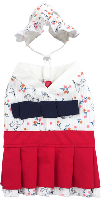 피너츠 강아지 패리스독 스누피 걸즈 한복 + 모자 세트, 레드, 1세트