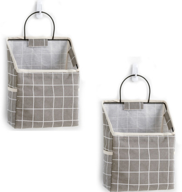 OON 다용도 심플 패브릭 포켓 공간 수납 벽걸이, 그레이, 2개