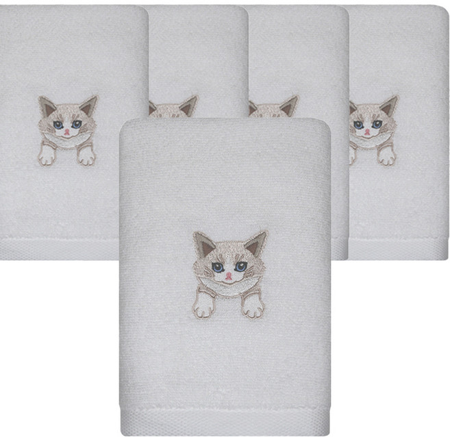 송월타월 야옹프렌즈 세면타올 SN 130g 30수 코마사, 아이보리, 5개