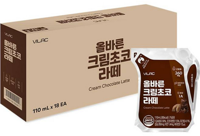 비락 유아용 올바른 크림초코 라떼, 110ml, 18개, 초코맛