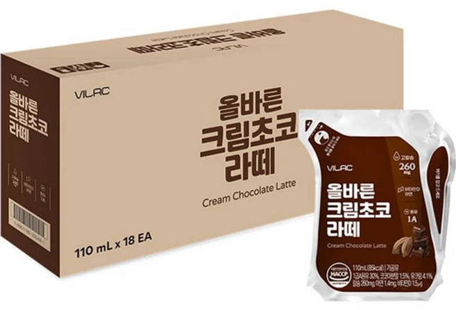비락 유아용 올바른 크림초코 라떼, 110ml, 18개, 초코맛 - 쿠팡