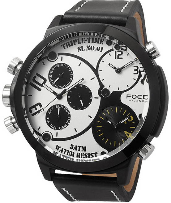 FOCE 米蘭大錶盤三眼皮革手錶 55mm FM7745