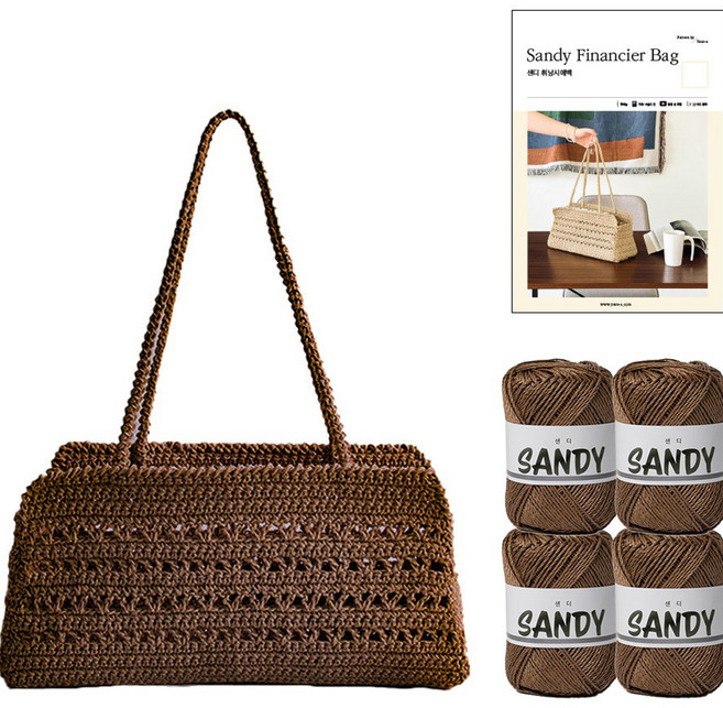 yarna 샌디 휘낭시에백 뜨개질 DIY 패키지, 1세트, 6 브라운