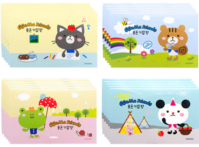 미소로 600 용돈기입장 4종 x 5p 세트 140 x 90 x 4 mm 2312, 고양이, 다람쥐, 개구리, 곰, 1세트