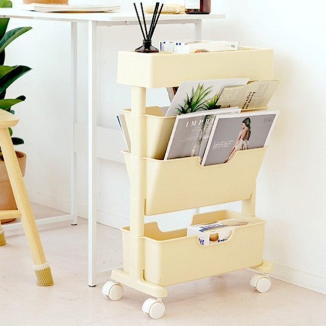 보노하우스 모던슬림 북트롤리, 버터, 4단