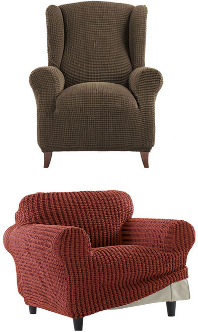 소파스킨스 글라무어 1인용 소파커버 + 골든 1인용 소파커버, 엔틱브라운(글라무어), 레드와인(골든)