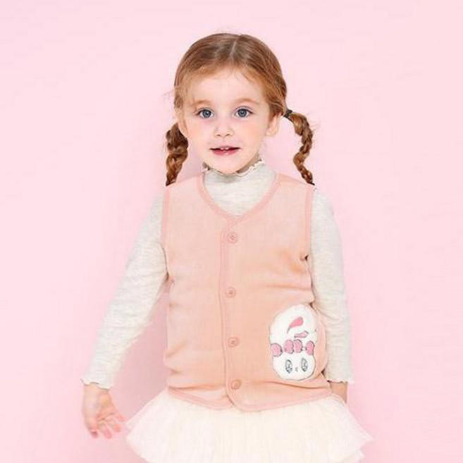 milk mile 童款艾絲樂小兔聯名活潑可愛Bunny刺繡天鵝絨保暖刷毛背心