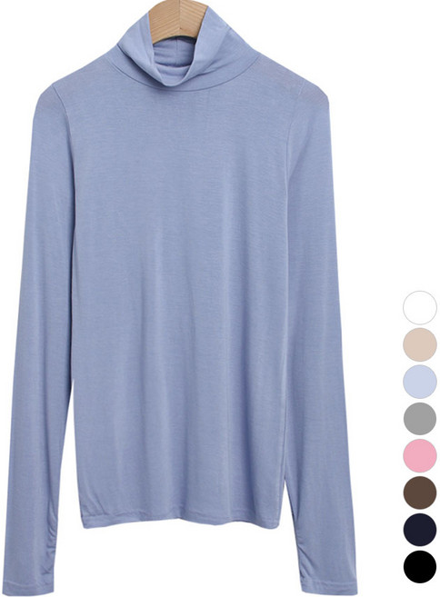 플랜데이 여성용 데일리 스판 핸드 워머 폴라 긴팔 티셔츠