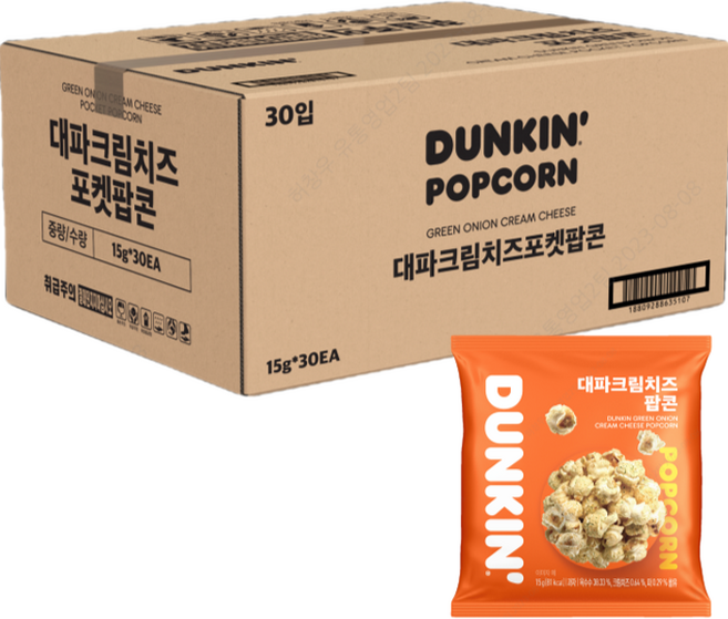 던킨도너츠 대파크림치즈 팝콘, 15g, 30개