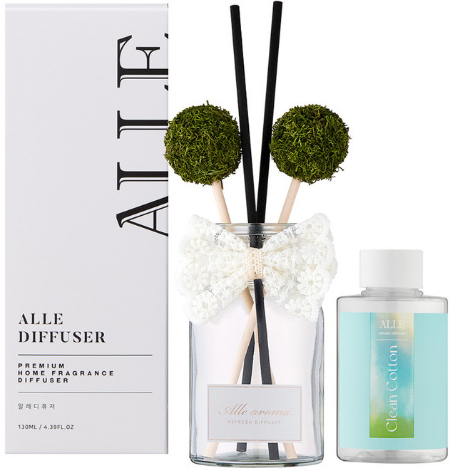알레 공기정화식물 원형 모스 디퓨저, 클린코튼, 130ml, 1개