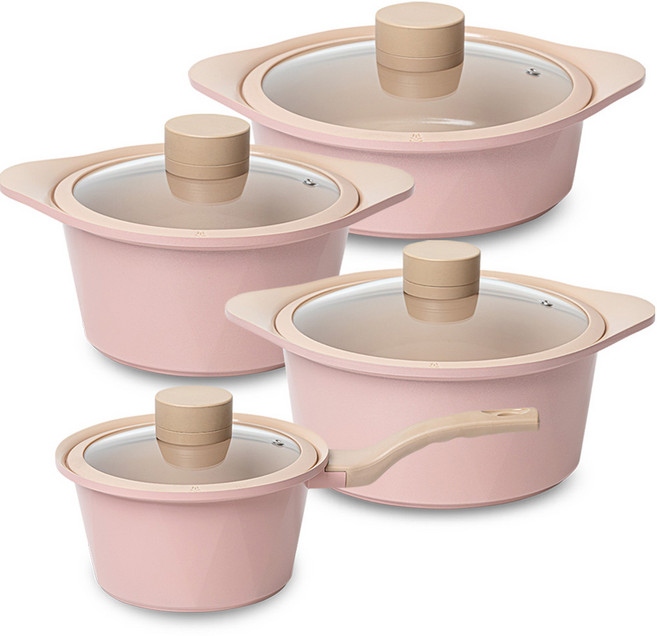 드림셰프 오슬로 피그 인덕션 냄비 4종 세트, 혼합색상, 18cm 편수냄비 + 20cm 양수냄비 + 22cm 전골냄비 + 24cm 양수냄비, 1세트