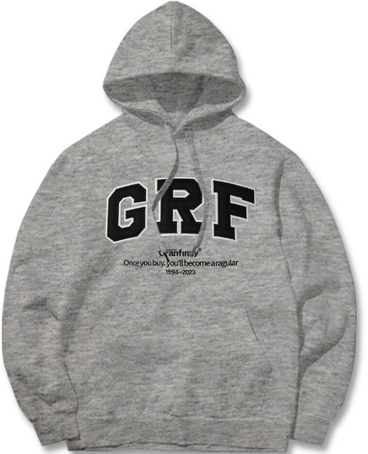 그랜피니 프리미엄 세미 오버핏 GRF 엠보 자수 크루넥 후드 티셔츠 GFHT020