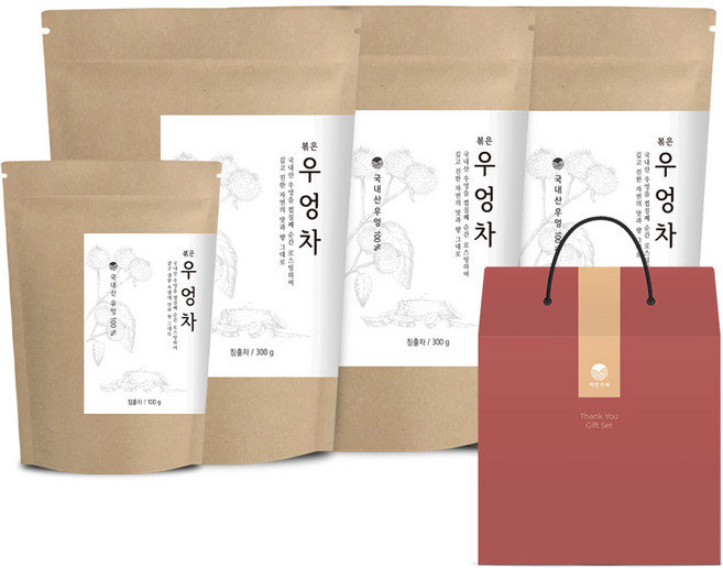 자연지애 껍질째 볶은 우엉차 + 기프트 박스 선물세트, 우엉차 300g x 3p + 100g, 1세트