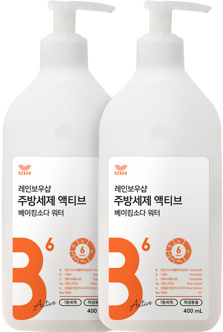 레인보우샵 주방세제 액티브 베이킹소다 워터, 2개, 400ml